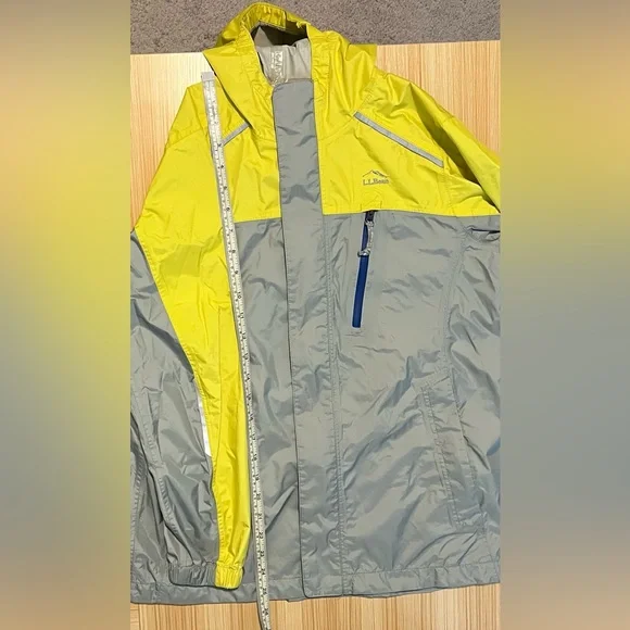 L.L. Bean Youth L Rain Jacket Gray Yellow Waterproof Reflective Outdoor Shell - Picture 12 of 16